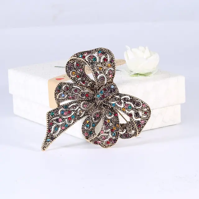 Water Diamond Large Bow Brooch Vintage Colour - Shop at LoveMi