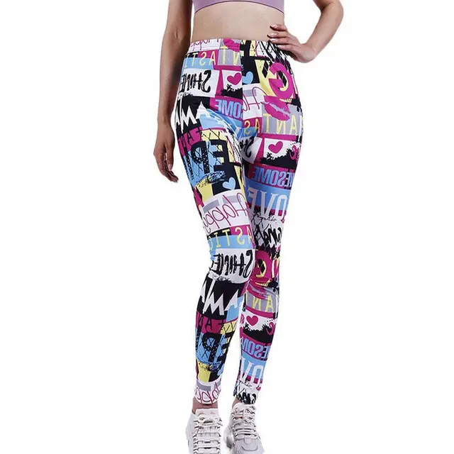 Women's Spring And Summer Thin Printed Leggings Red Yellow And Blue Letters - Shop at LoveMi