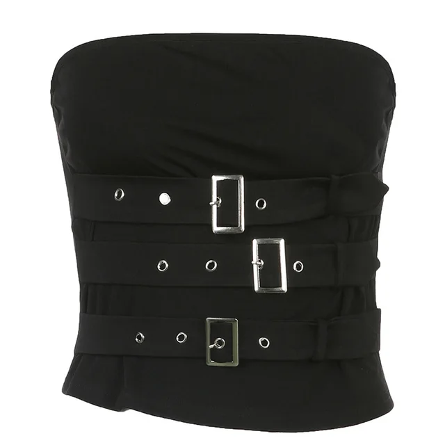 Strap Metal Adjustable Buckle Bra Vest Black - Shop at LoveMi