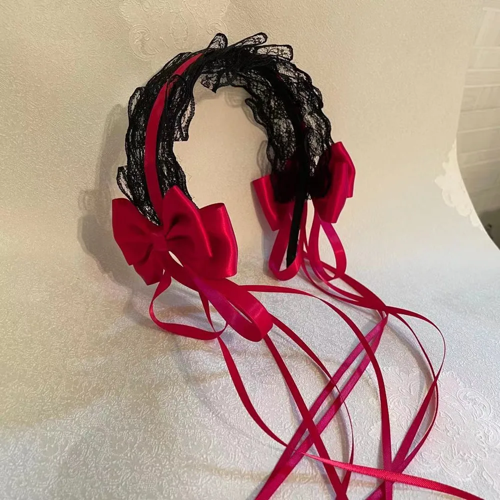 Hairdressing Lace Bowknot Hair Band Red - Shop at LoveMi