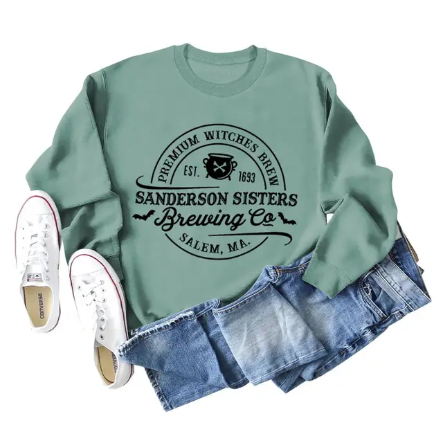 Alphabet Printed Autumn And Winter Bottomed Long Sleeve Light Green - Shop at LoveMi
