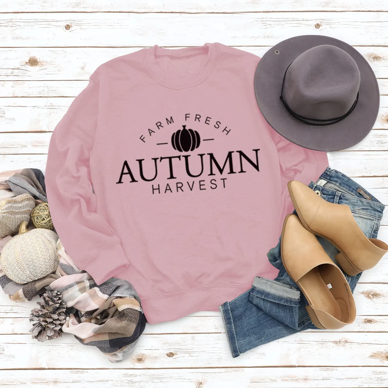 Letter Round Neck Fashionable Loose Long Sleeve Sweater - Pink Sweater Black Font