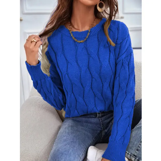 Women's Autumn And Winter Loose Knitting Pullover Sweater Coat Blue - Shop at LoveMi