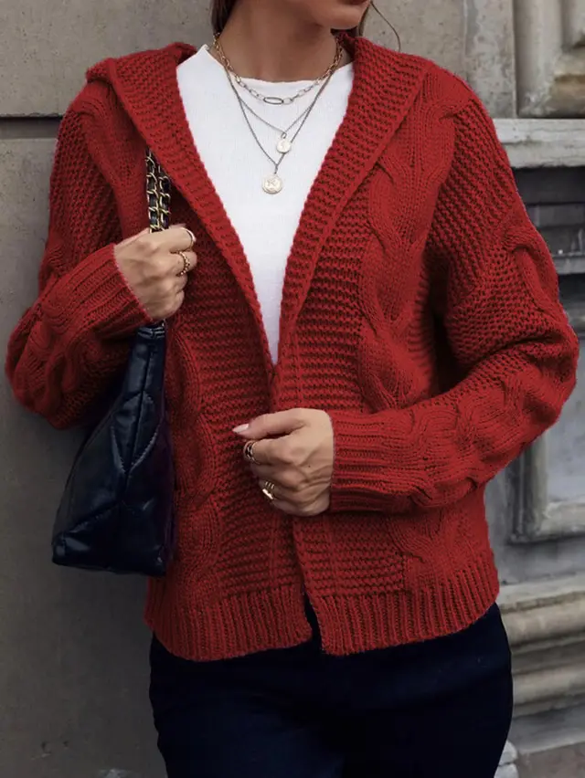 New Slim Fitting Women's Hooded Cardigan Sweater Coat Red - Shop at LoveMi