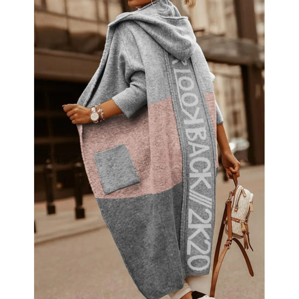 Color Blocked Pocket Hooded Casual Long Cardigan Pink - Shop at LoveMi