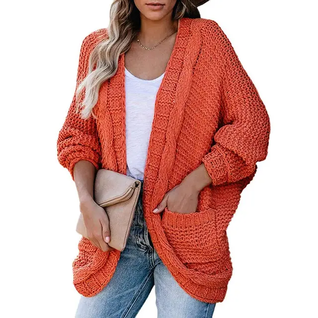 Europe And America Casual Twist Rope Bat Sleeve Sweater Coat Orange - Shop at LoveMi