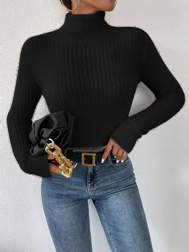 Long sleeved Mink like Sweater Bottoming Shirt Black - Shop at LoveMi