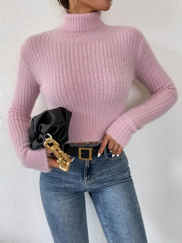 Long sleeved Mink like Sweater Bottoming Shirt Pink - Shop at LoveMi