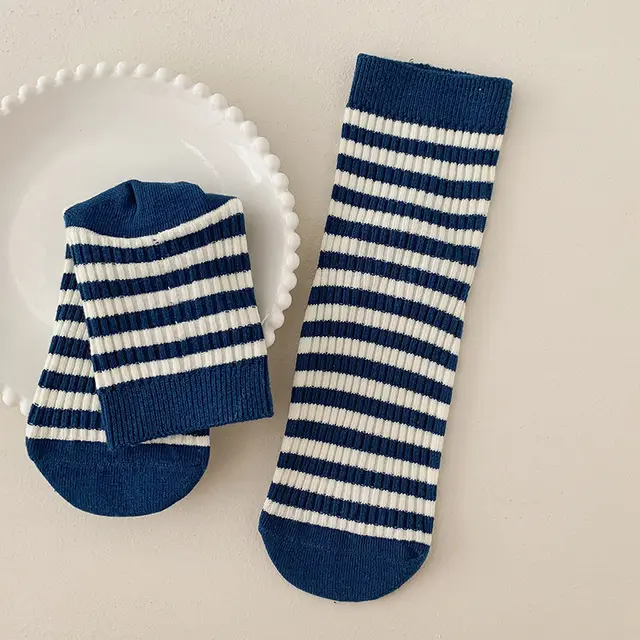 Mid calf Socks In Colourful Japanese College Style Cotton Blue - Shop at LoveMi