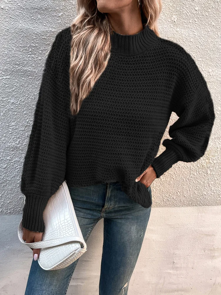 Autumn And Winter New Style Lantern Sleeve Pullover Sweater Women Black - Shop at LoveMi