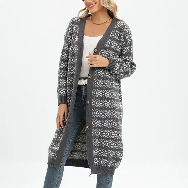 Ethnic Style Long Loose Casual Cardigan Sweater Coat Grey - Shop at LoveMi