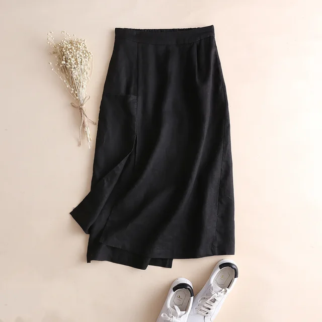 Women's Fashion Irregular Cotton Linen A line Skirt Black - Shop at LoveMi