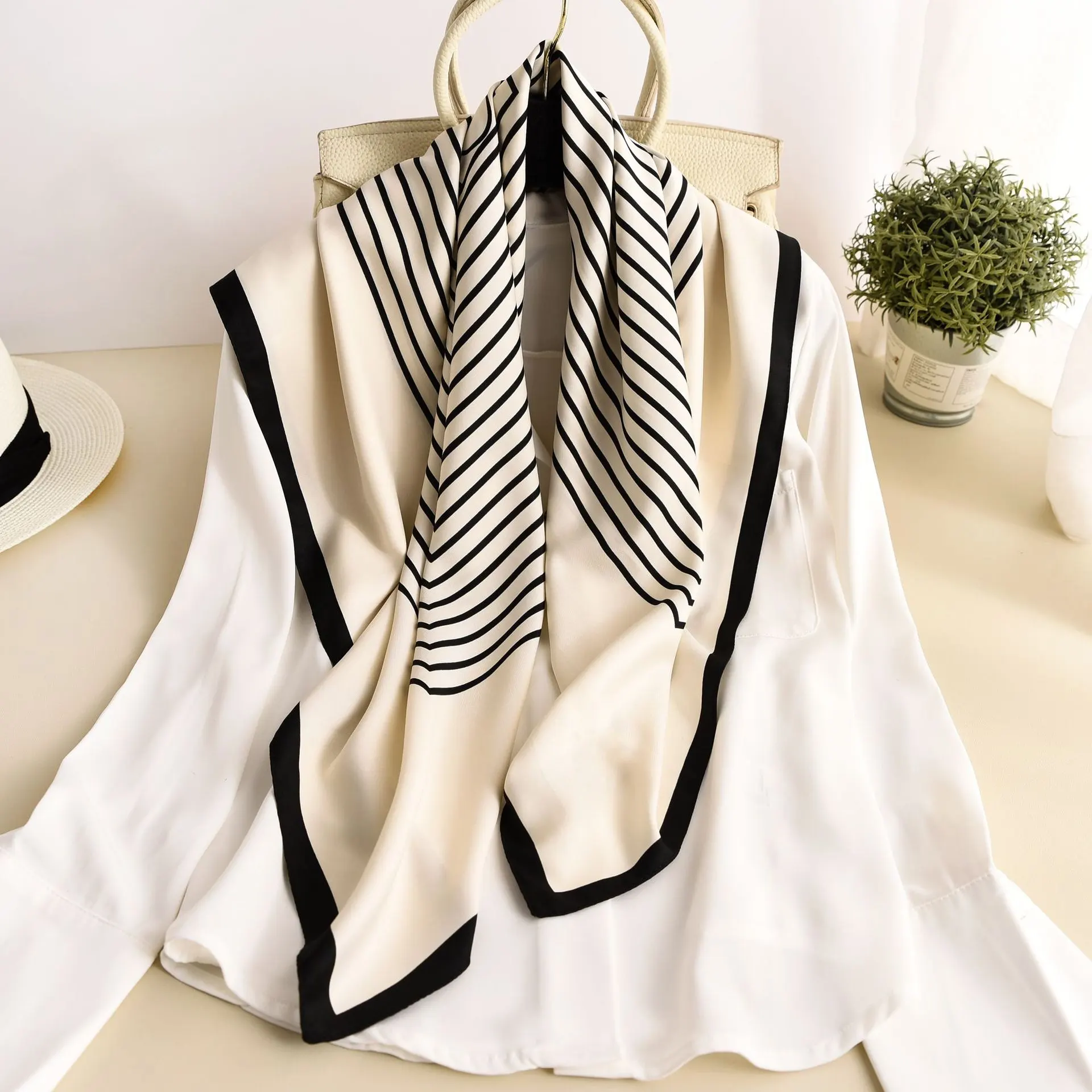 Printed 90 Square Towel Fashion Printed Decoration Sunscreen Shawl - H13 Non Perforated Beige