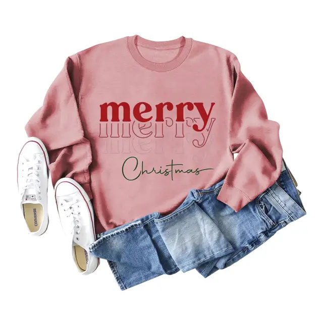 Letter Round Neck Christmas Loose Long Sleeve Sweater Girl Rose Gold - Shop at LoveMi