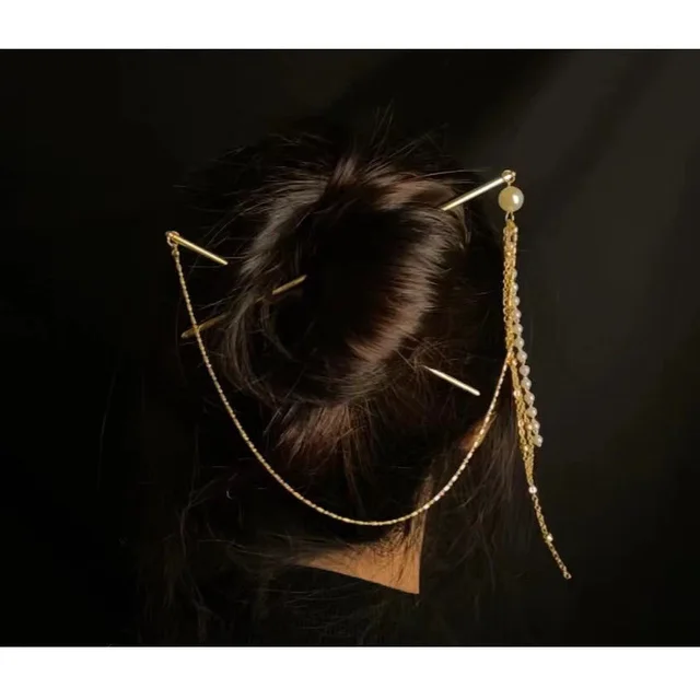 Double Hairpin Alloy Solid Color Hanfu Headdress Female B Gold - Shop at LoveMi