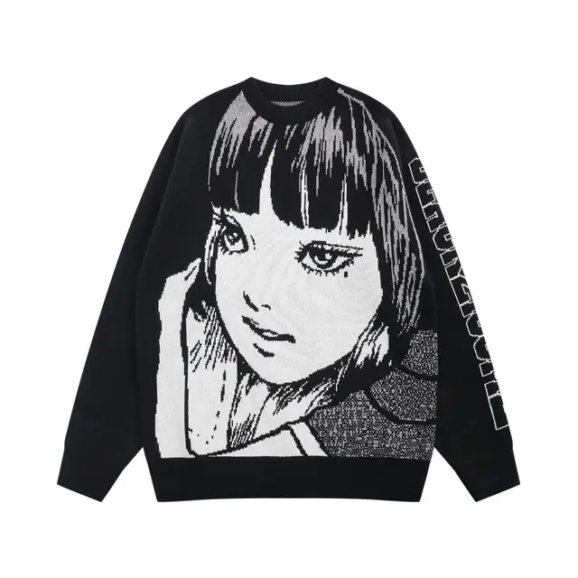 Women's Fujiang Jacquard Round Neck Knitting Sweater Black - Shop at LoveMi