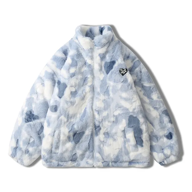 Chaos Tie Dyed Stand Collar Cashmere Coat For Men And Women Blue - Shop at LoveMi