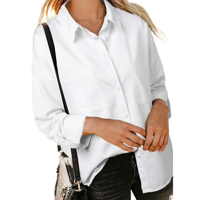 Women's Denim Coat Loose Double Pocket Long Sleeve Casual Shirt White - Shop at LoveMi