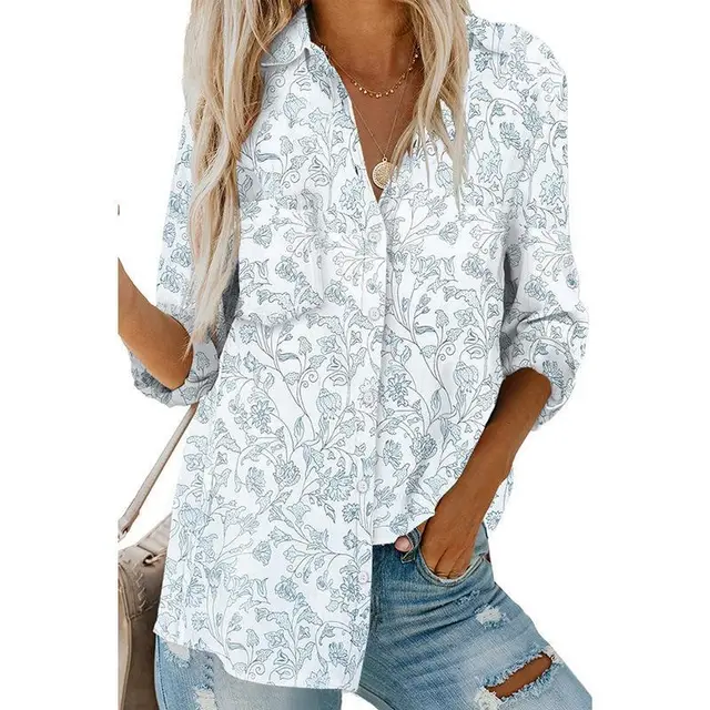 Women's Lapel Single Breasted Long Sleeve Loose Cardigan Top Blue - Shop at LoveMi
