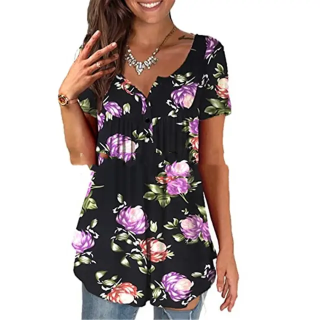 Oversized Tunic Jacket Short Sleeve Casual Floral Print Purple - Shop at LoveMi