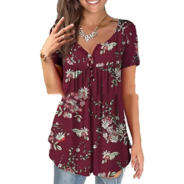Oversized Tunic Jacket Short Sleeve Casual Floral Print Red - Shop at LoveMi
