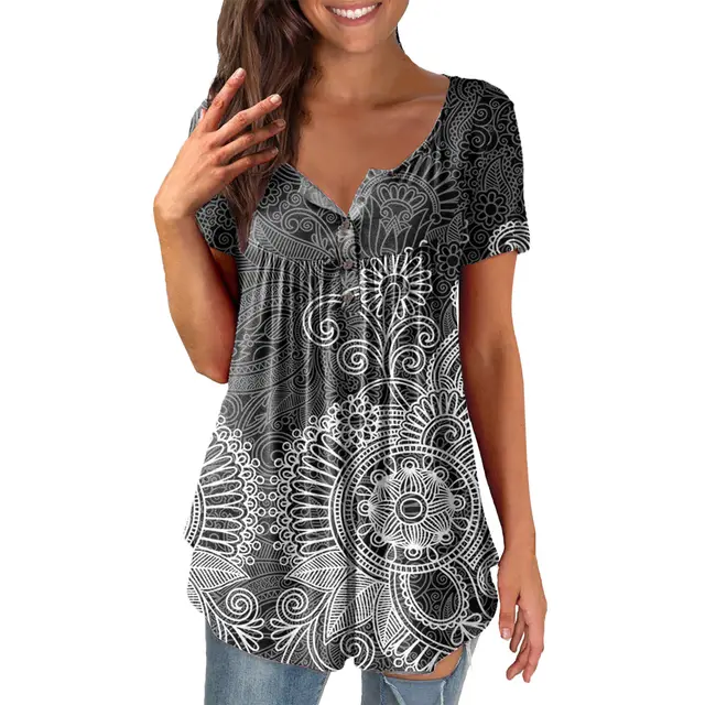 Ladies' Printed Ruffled Pullover Short Sleeve 11Color - Shop at LoveMi