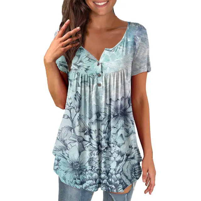 Ladies' Printed Ruffled Pullover Short Sleeve 6Color - Shop at LoveMi