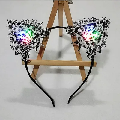 Glowing Hair Accessories Flashing Lights Cat Ears Headband Black And White Leopard Print - Shop at LoveMi