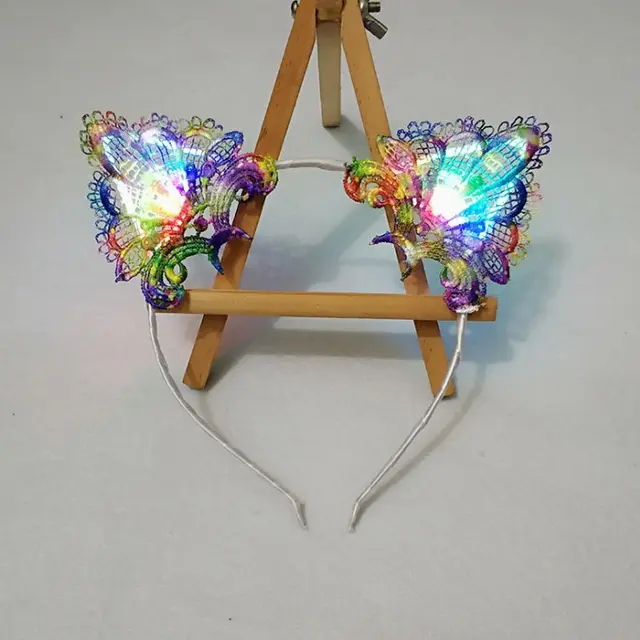 Glowing Hair Accessories Flashing Lights Cat Ears Headband Purple Flowers - Shop at LoveMi
