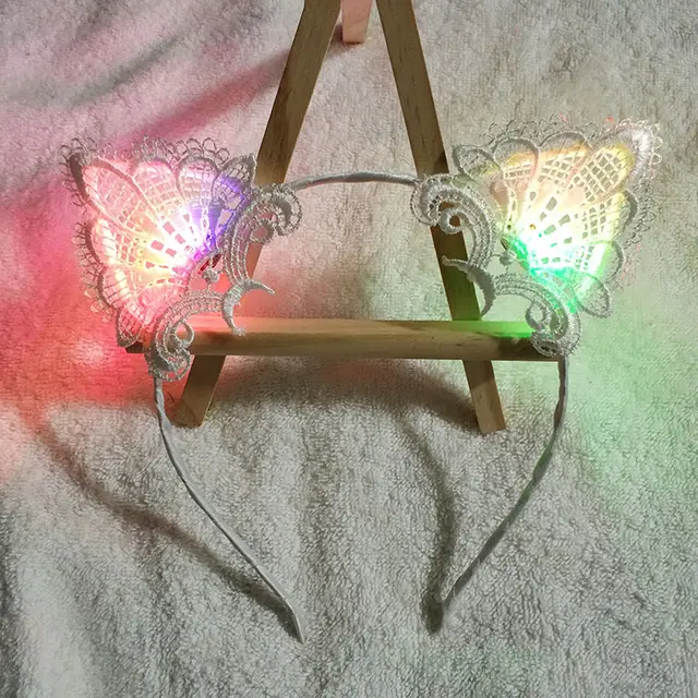 Glowing Hair Accessories Flashing Lights Cat Ears Headband White Lace - Shop at LoveMi