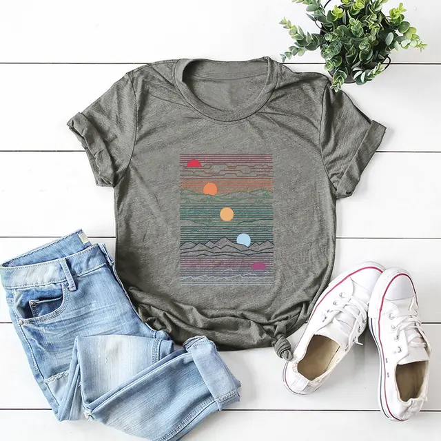 European And American Women's Round Neck Short Sleeve T shirt Grey - Shop at LoveMi
