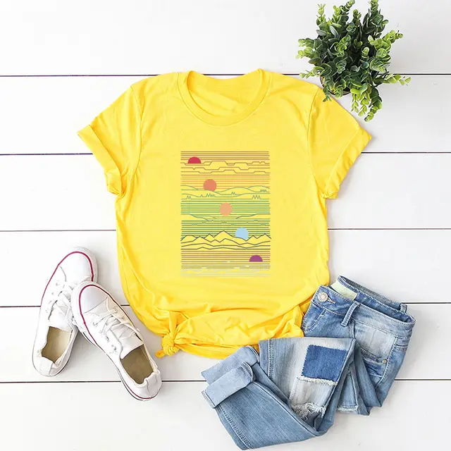 European And American Women's Round Neck Short Sleeve T shirt Yellow - Shop at LoveMi