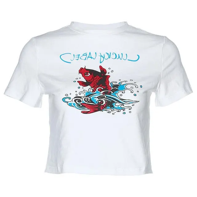 Women's Round Neck Short Sleeve Printed Slim T shirt White - Shop at LoveMi