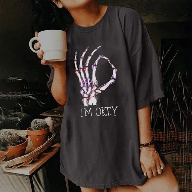 Women's Short Sleeved Vintage T shirt Skull Print High Street Fashion 27792Color - Shop at LoveMi
