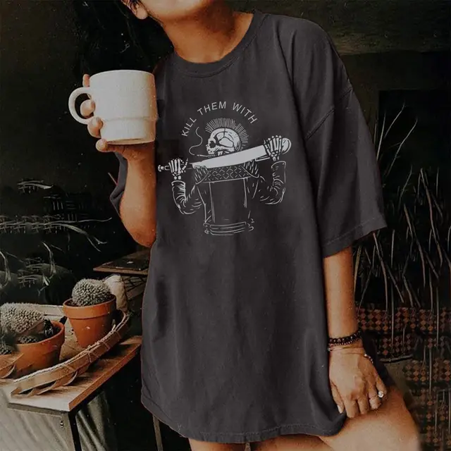 Women's Short Sleeved Vintage T shirt Skull Print High Street Fashion 27794Color - Shop at LoveMi