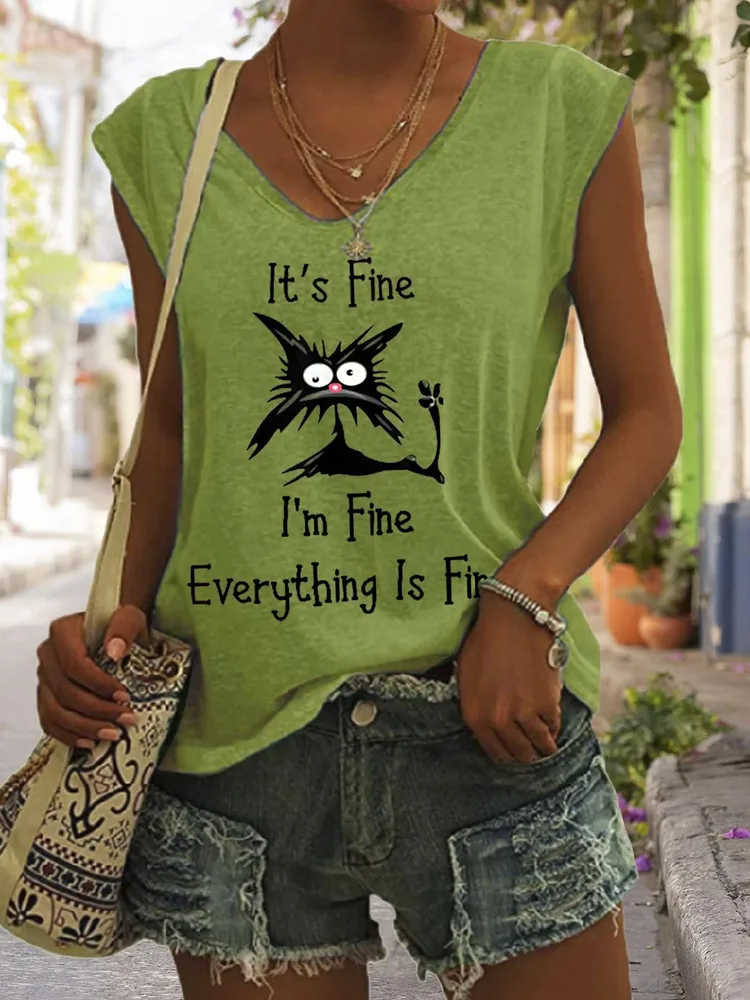 European And American Women's Short Sleeved Shirt Square Face Cat Green - Shop at LoveMi