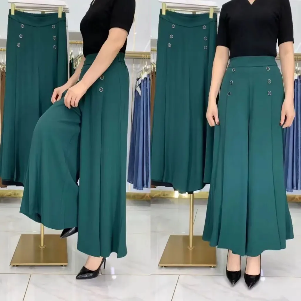 Slim Middle-aged Women's Trousers With Nine-quarter Skirt - Green