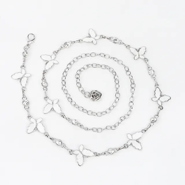 Waist Chain Female Korean Version Butterfly Drop Glue Diamond Personality Chain Hollow Rose Pendant Collocation Dress All Match White - Shop at LoveMi
