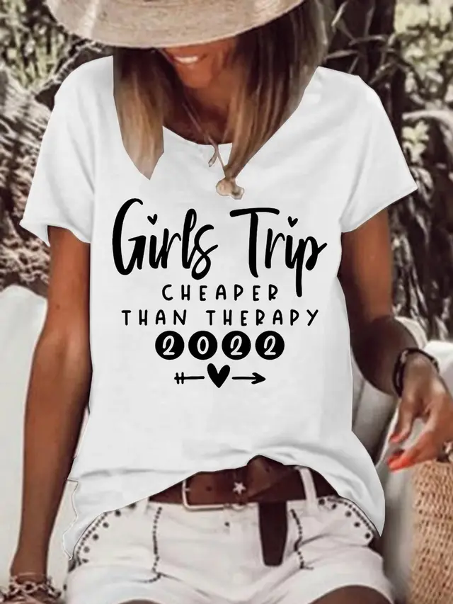 Than Therapy Girls Trip Printed Round Neck Women's T Shirt White - Shop at LoveMi
