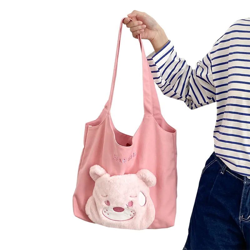 Tote Cute Bear Canvas Mommy Bag Pink - Shop at LoveMi