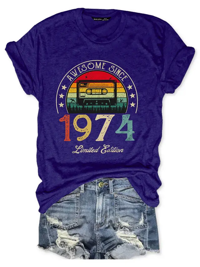 Printed European Short Sleeve Women's T Shirt Purple Blue - Shop at LoveMi