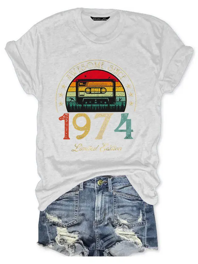 Printed European Short Sleeve Women's T Shirt White - Shop at LoveMi