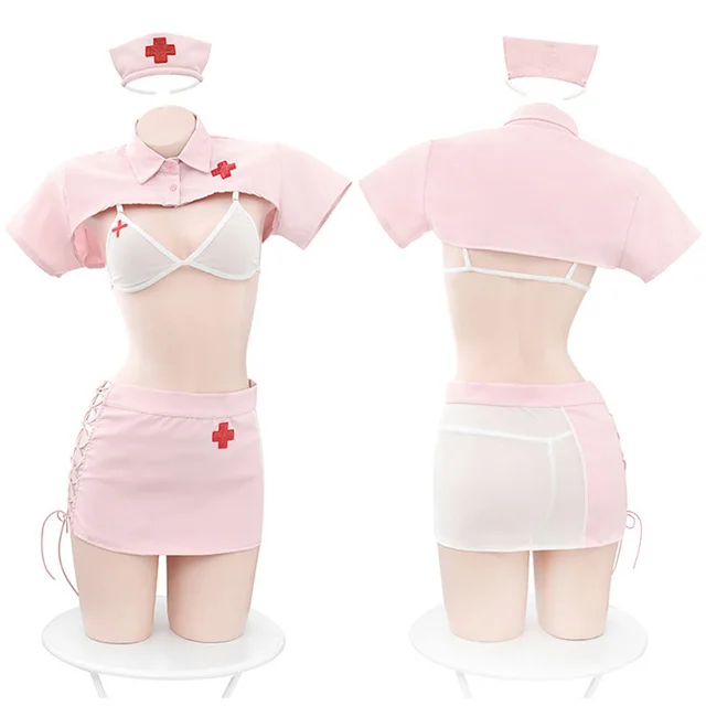 Cute Hollow Female Nurse Underwear Maid Pajamas Pink - Shop at LoveMi