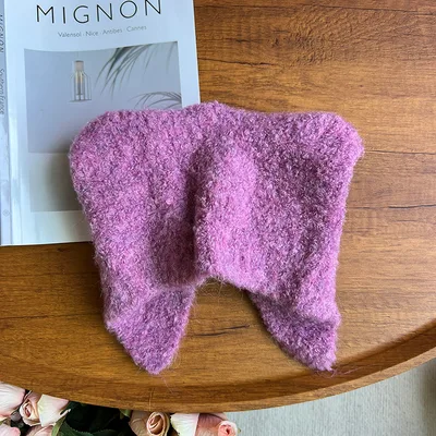 Warm Ear Protection Wool Blended Bear Ear Knitted Hat Purple - Shop at LoveMi