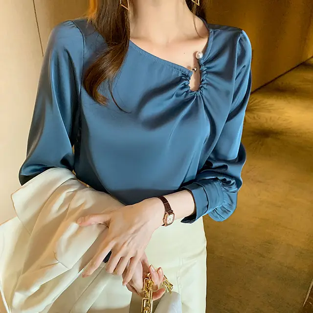 Korean Style Long Sleeve Bottoming Shirt Jacket Blue - Shop at LoveMi