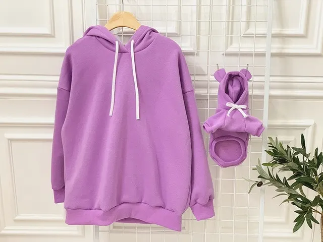 Cute Bear Ear Pet Hooded Sweater Parent child Outfit Purple - Shop at LoveMi
