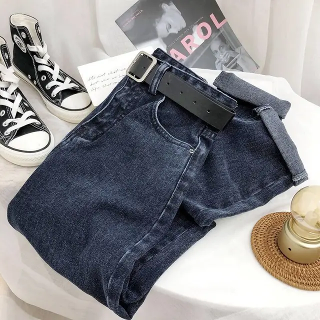 Versatile Straight Loose Wide Leg Jeans For Women Blue Grey - Shop at LoveMi