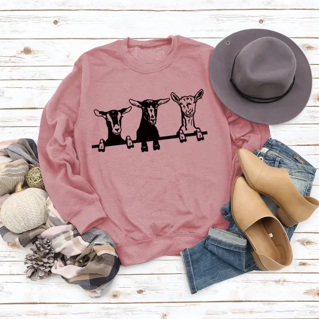 Cute Alpaca Print Casual Crew Neck Sweatshirt Rose Gold Jumper Black Font - Shop at LoveMi