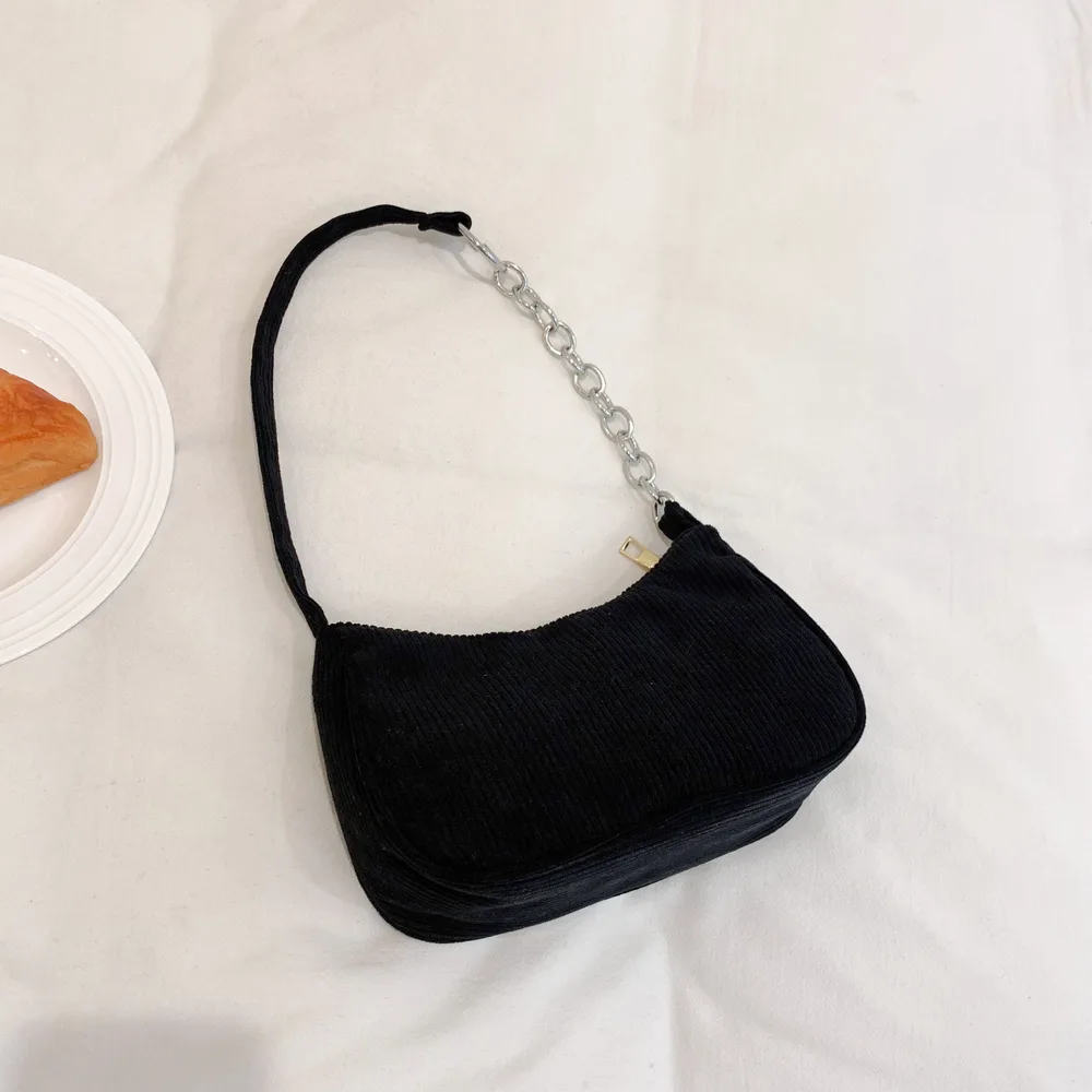 Corduroy Small Bag Retro Simple Armpit Foreign Style Black - Shop at LoveMi