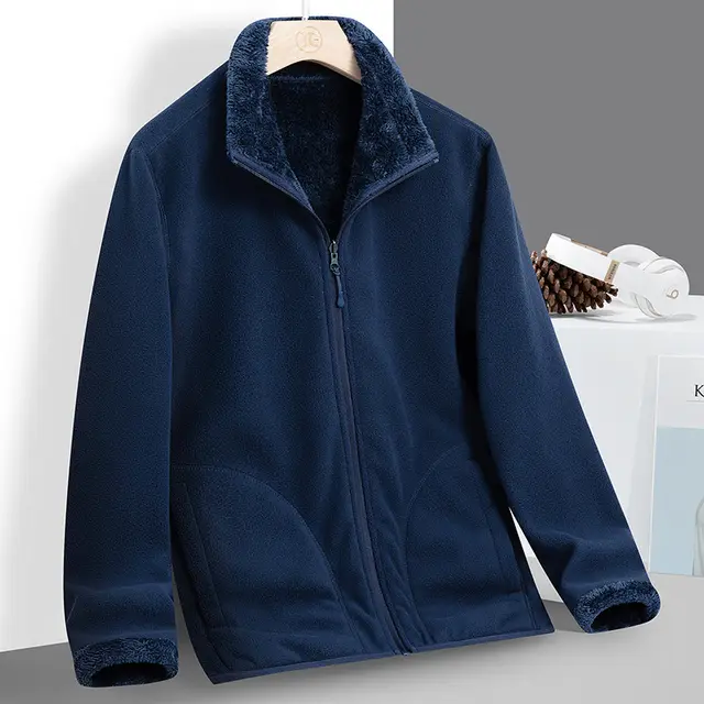 Add Fleece And Thickened Double Face To Wear Cardigan Inside Jacket Navy Blue - Shop at LoveMi